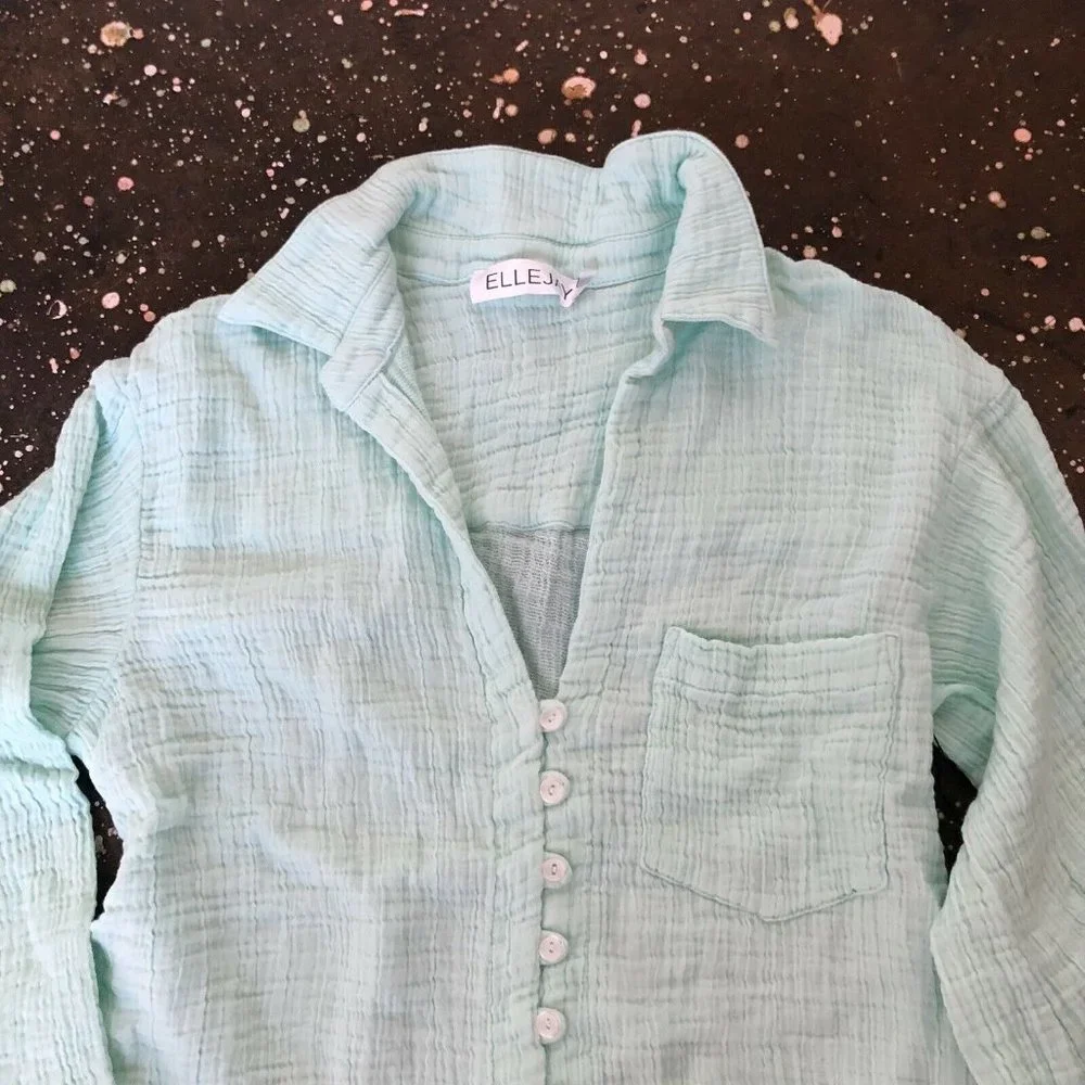 ELLEJAY Blake Blouse Mint Green Cotton Relaxed Fit XS NWT $138